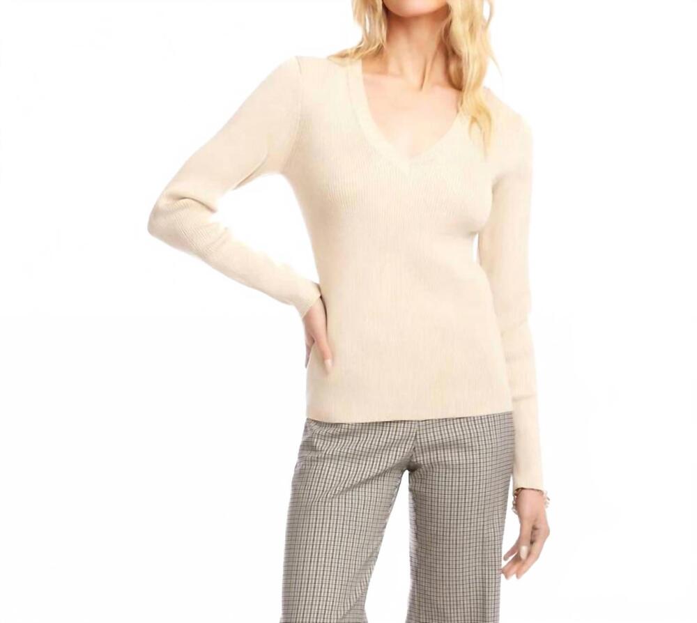 NEW KAREN KANE rhea ribbed v-neck sweater in antique cream
